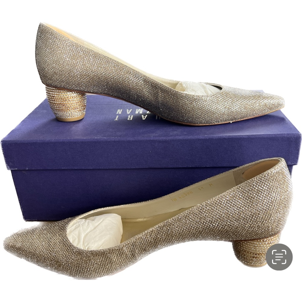 Stuart Weitzman Platinum Noir Poco Block Heel Pump